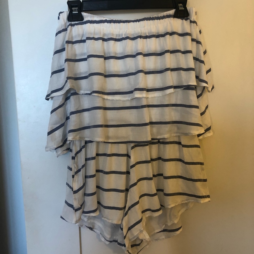VICI white and blue striped strapless romper NWT